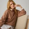 Pull Col Montant Ysabel Mora Marron – Sweat Homewear en Viscose Douce -Lingerie Sipp pull col chemine ample canela