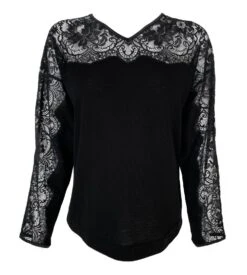 Pull Côte Plate En Dentelle Laine & Soie Noir