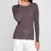 Pull Oscalito Taupe en Laine et Soie à Fils Argentés – Top Col Rond en Maille Côtelée -Lingerie Sipp pull femme laine et soie taupe