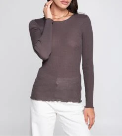 Pull Brun Laine Et Soie Femme Taupe