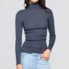 Pull Laine & Soie Femme Gris Tempête -Lingerie Sipp pull fin col roule bleu gris tempete