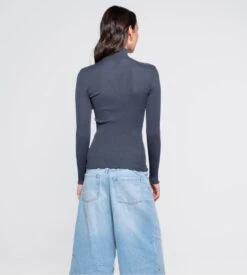 Pull Laine & Soie Femme Gris Tempête -Lingerie Sipp pull fin col roule bleu gris tempete 3