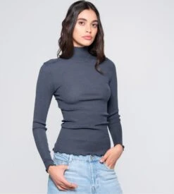 Pull Laine & Soie Femme Gris Tempête -Lingerie Sipp pull fin col roule bleu gris tempete 5