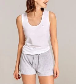 Eden Park Pyjama Court Blanc - Logo Nœud Papillon Brodé - Ensemble Coton Femme