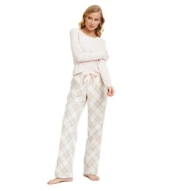 Pyjama Femme à Carreaux Claudia Beige Rose -Lingerie Sipp pyj d u ml uni carreaux beige rose 1