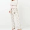 Pyjama Long Femme Aruelle Claudia – Ensemble Rose et Pantalon à Carreaux Beige en Viscose-Coton -Lingerie Sipp pyj d u ml uni carreaux beige rose
