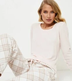 Pyjama Femme à Carreaux Claudia Beige Rose -Lingerie Sipp pyj d u ml uni carreaux beige rose 4