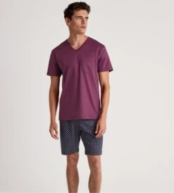 Calida Pyjama Court Homme Relax Streamline 3 Mulberry Red -Lingerie Sipp pyj h court v 268 mulberry red 3