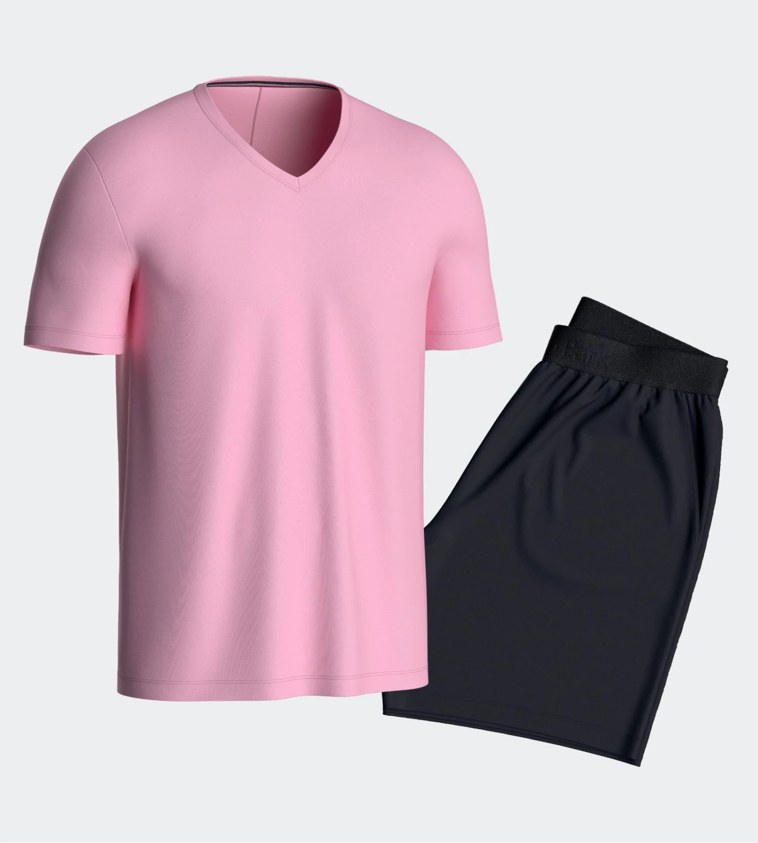 Eden Park Pyjama Court Rose et Noir – Ensemble T-shirt Col V et Short en Coton 4 Eden Park Pyjama Court Rose et Noir – Ensemble T-shirt Col V et Short en Coton – Image 2