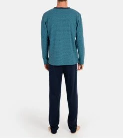 Pyjama Long Boutonné Homme Bleu Chiné