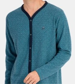 Massana Pyjama Long Boutonné Homme Bleu Chiné – Ensemble de Nuit Classique en Maille Douce -Lingerie Sipp pyj h long ent bout x52 bleu chine bleu 3