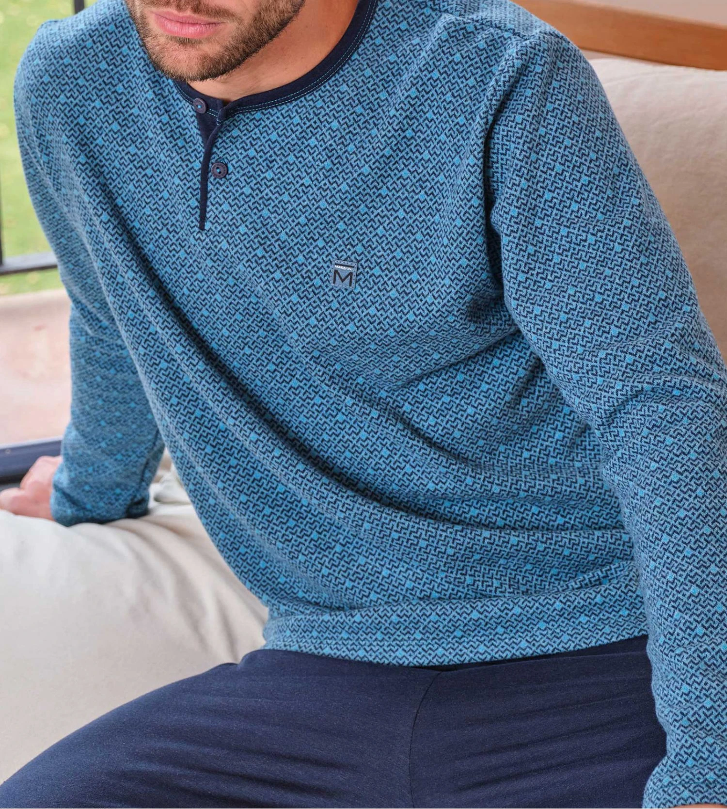 Pyjama Long Pour Homme En Tissu Polaire Bleu Chiné 3 Pyjama Long Pour Homme En Tissu Polaire Bleu Chiné