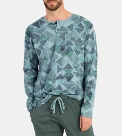 Massana Pyjama Homme Vert et Gris – Ensemble Coton Col Tunisien et Pantalon Droit -Lingerie Sipp pyj h long tunisien ressere h70 vert 2