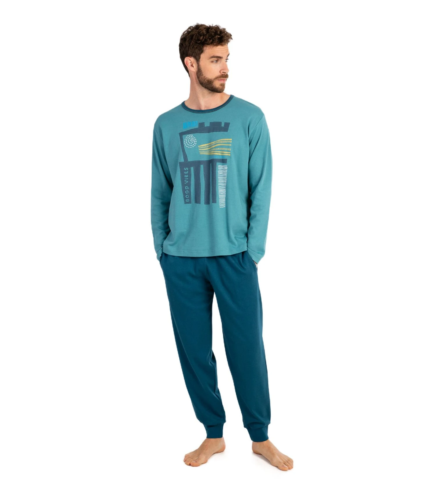 Pyjama Long Coton Homme Resserré Couleur D'huile 4 Pyjama Long Coton Homme Resserré Couleur D'huile – Image 2