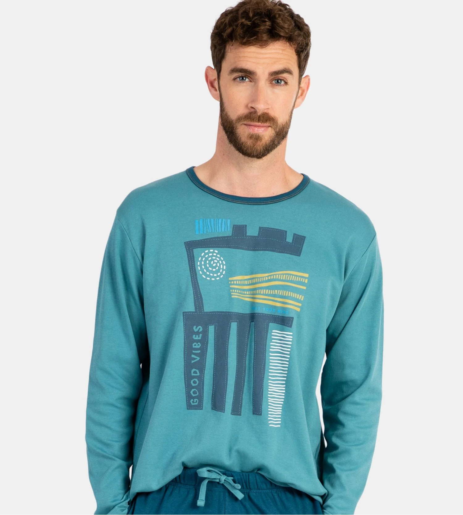 Pyjama Long Coton Homme Resserré Couleur D'huile 5 Pyjama Long Coton Homme Resserré Couleur D'huile – Image 3