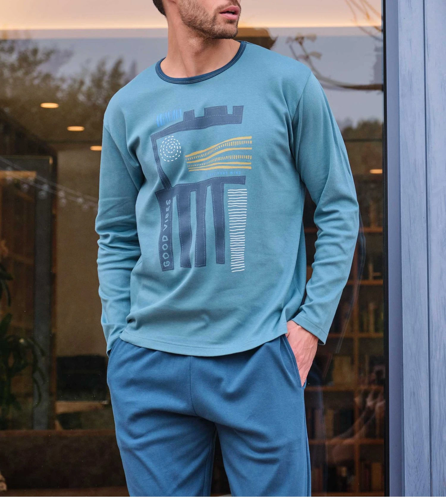 Pyjama Long Coton Homme Resserré Couleur D'huile 3 Pyjama Long Coton Homme Resserré Couleur D'huile