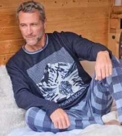 Pyjama Chaud Homme Bleu Chiné
