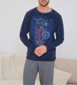 Pyjama Chaud Pour Homme Bleu Chiné