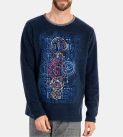 Pyjama Pilou Massana Homme Bleu Chiné et Gris – Ensemble de Nuit d'Hiver Chaud -Lingerie Sipp pyj h long u polaire x52 bleu chine 6