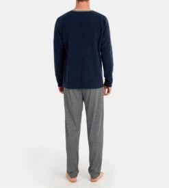 Pyjama Pilou Massana Homme Bleu Chiné et Gris – Ensemble de Nuit d'Hiver Chaud -Lingerie Sipp pyj h long u polaire x52 bleu chine 7
