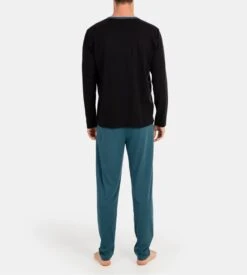 Pyjama Long Homme Massana Noir et Bleu – Ensemble Coton Hiver avec Motif Graphique -Lingerie Sipp pyj h long u uni 019 noir 3