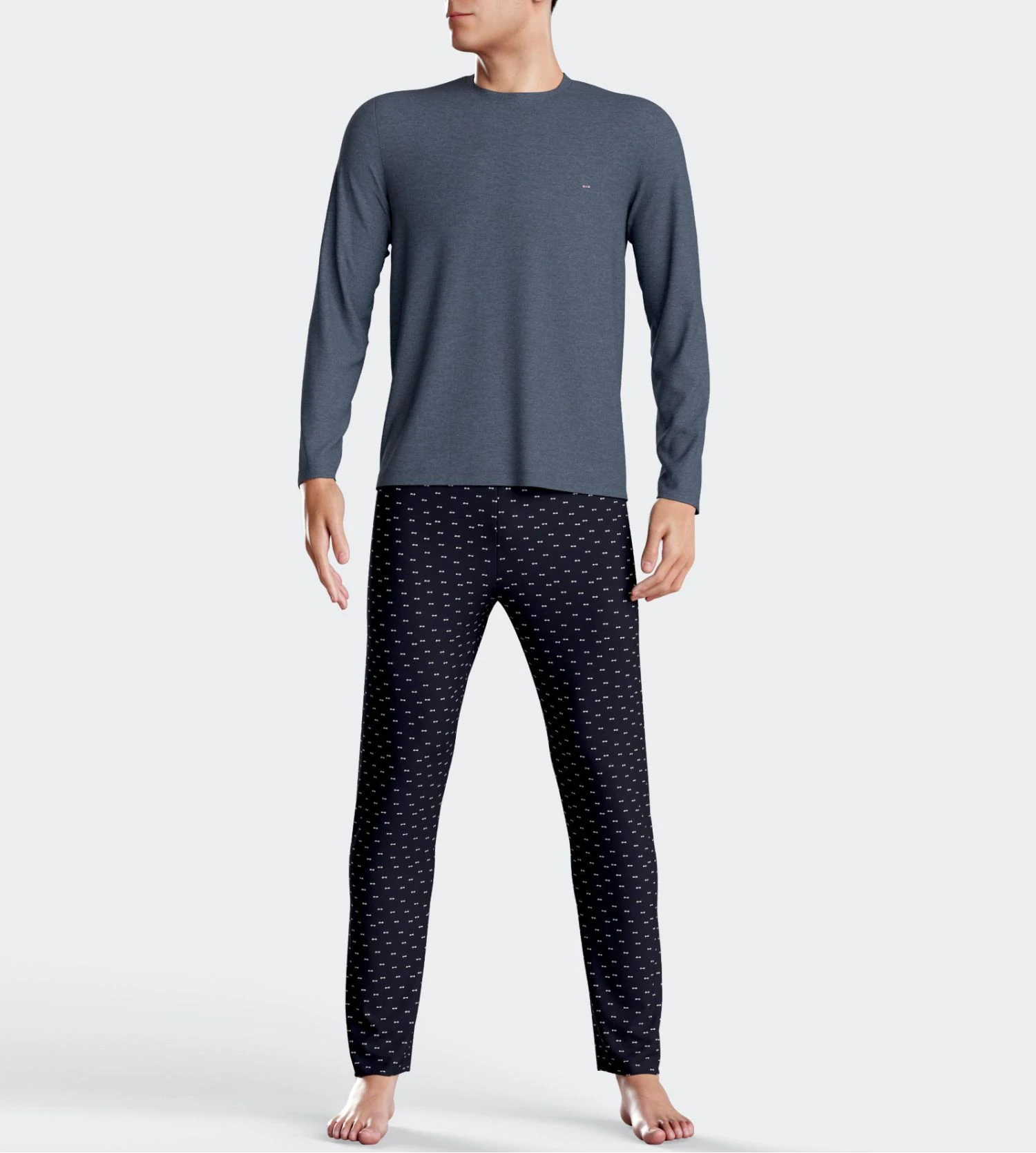 Eden Park Pyjama Homme Bleu Chiné & Pantalon Imprimé – Ensemble de Nuit Coton Premium 5 Eden Park Pyjama Homme Bleu Chiné & Pantalon Imprimé – Ensemble de Nuit Coton Premium – Image 3