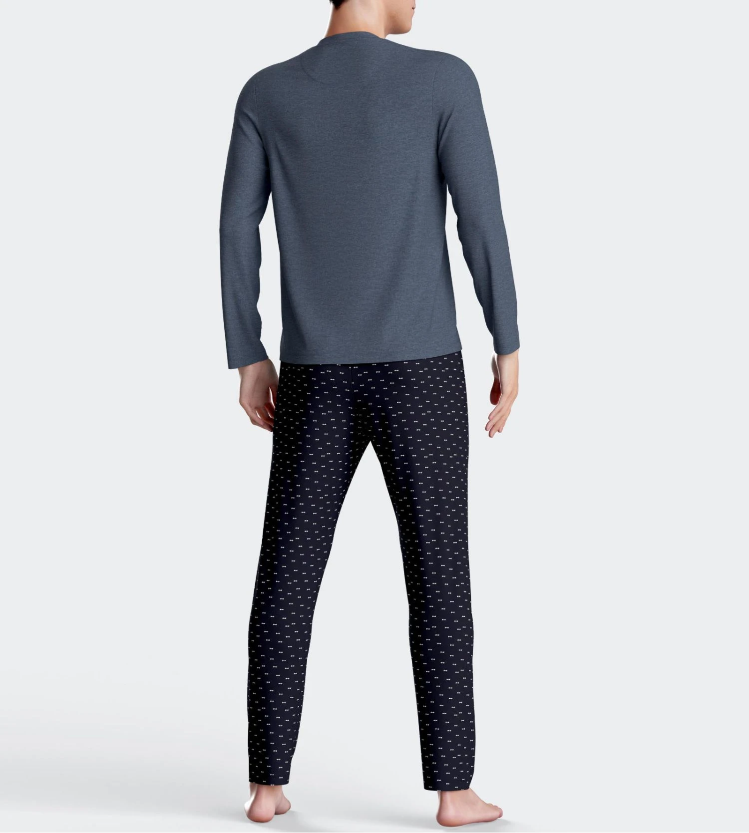 Eden Park Pyjama Homme Bleu Chiné & Pantalon Imprimé – Ensemble de Nuit Coton Premium 6 Eden Park Pyjama Homme Bleu Chiné & Pantalon Imprimé – Ensemble de Nuit Coton Premium – Image 4