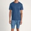 Calida Pyjama Court Relax Superlight Saragossa Blue – Ensemble T-Shirt Uni et Short Imprimé Géométrique -Lingerie Sipp pyj h u court saragossa blue bleu