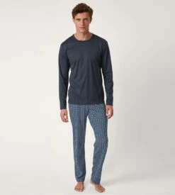 Calida Pyjama Long Homme Relax Streamline Dark Sapphire – Coton Interlock Premium -Lingerie Sipp pyj h u long droit dark sapphire bleu 5