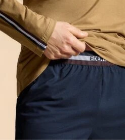 Eden Park Pyjama Homme Long Noisette – Ensemble Coton Col V avec Pantalon Resserré -Lingerie Sipp pyj v ml ressere bn012 noisette 2