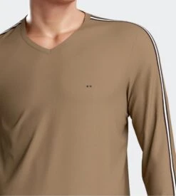 Eden Park Pyjama Homme Long Noisette – Ensemble Coton Col V avec Pantalon Resserré -Lingerie Sipp pyj v ml ressere bn012 noisette 3