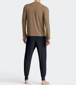 Eden Park Pyjama Homme Long Noisette – Ensemble Coton Col V avec Pantalon Resserré -Lingerie Sipp pyj v ml ressere bn012 noisette 4