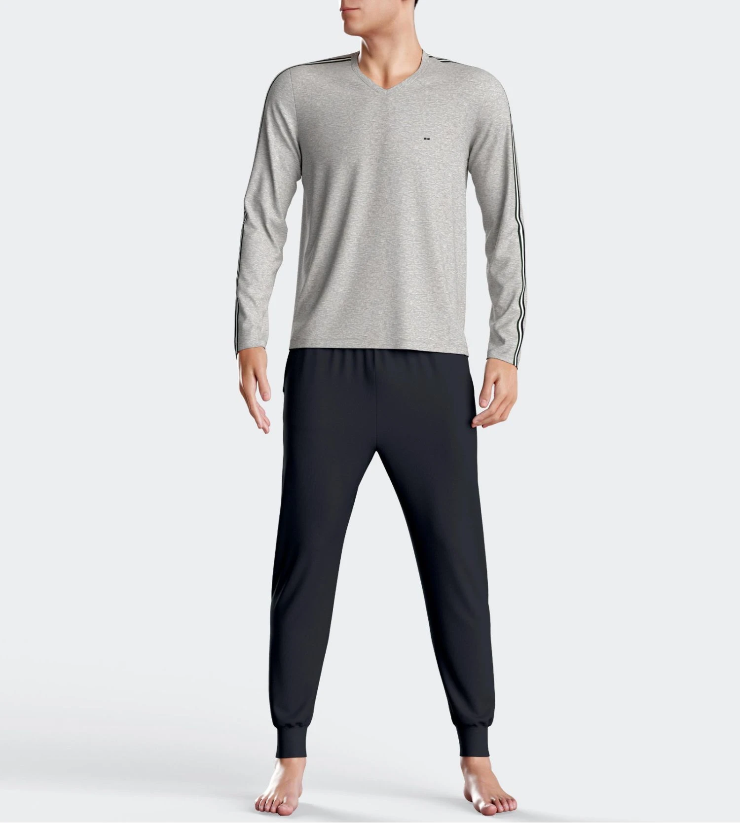 Eden Park Pyjama Homme Gris Chiné – Ensemble de Nuit Coton Col V et Bas Resserré 8 Eden Park Pyjama Homme Gris Chiné – Ensemble de Nuit Coton Col V et Bas Resserré – Image 6