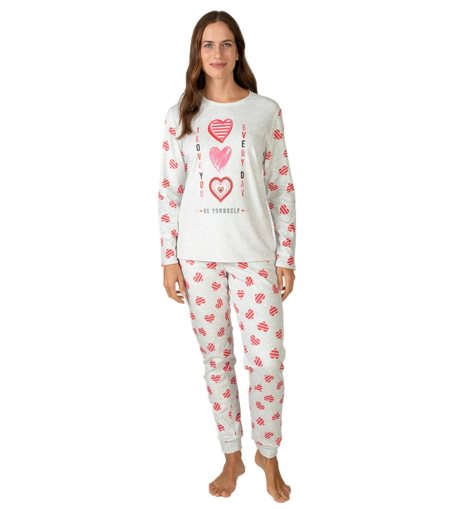 Pyjama Polaire Doux Pour Femme Gris Avec Des Petits Coeurs Rouges 4 Pyjama Polaire Doux Pour Femme Gris Avec Des Petits Coeurs Rouges – Image 2