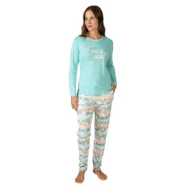 Pyjama Femme Massana Bleu Turquoise avec Pantalon Imprimé Fleuri - Coton & Modal -Lingerie Sipp pyjama avec motifs fleurs turquoise 1