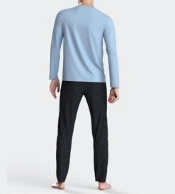 Eden Park Pyjama Homme En Coton Col Rond Bleu Clair Et Pantalon Imprimé Avec Noeud Papillon -Lingerie Sipp pyjama bleu ciel en coton muscaris 3