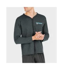 Pyjama Boutonné Motif Cravate Anthracite Chine -Lingerie Sipp pyjama boutonne motif cravate z69 anthracite chine 2