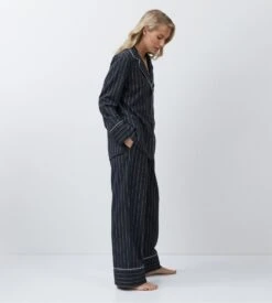 Pyjama Chemise Rayé Gris Et Blanc Pour Femme -Lingerie Sipp pyjama chemise a rayures gris blanc 3