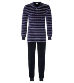 Pyjama Col Tunisien En Velours Dark Navy