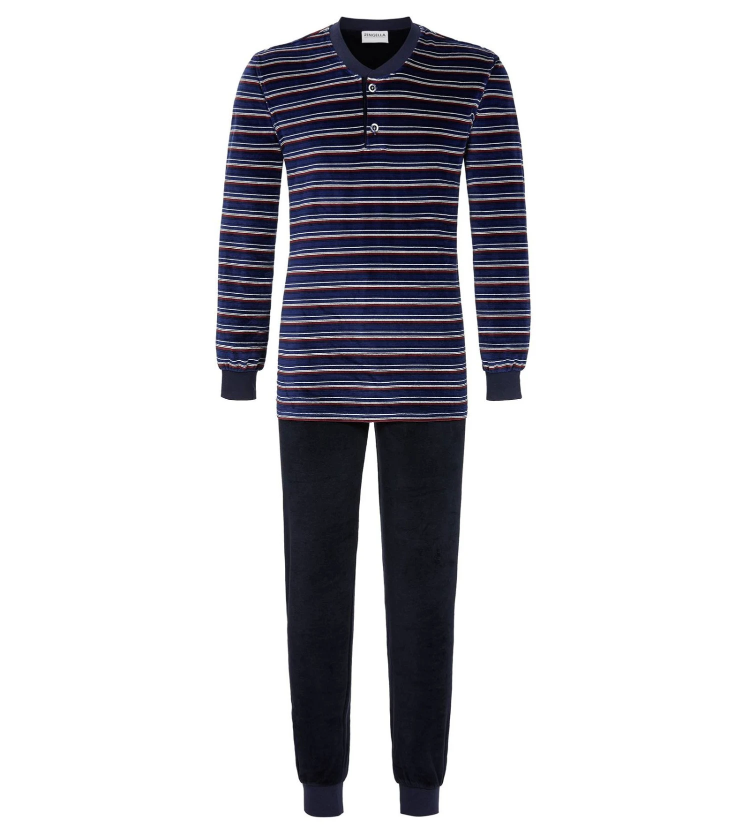 Pyjama Col Tunisien En Velours Dark Navy 3 Pyjama Col Tunisien En Velours Dark Navy