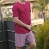 Pyjama Court Homme Ringella Berry – T-shirt Col Tunisien et Short à Motifs -Lingerie Sipp pyjama col tunisien pour homme 343 berry