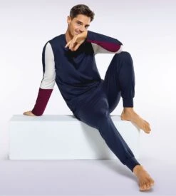 Eden Park Pyjama Homme Col En V Et Pantalon Resserré Marine/Blanc/Bordeaux