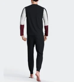 Eden Park Pyjama Homme Col En V Et Pantalon Resserré Marine/Blanc/Bordeaux -Lingerie Sipp pyjama coton homme marine 3