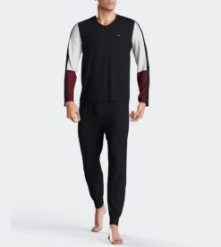 Eden Park Pyjama Homme Col En V Et Pantalon Resserré Marine/Blanc/Bordeaux -Lingerie Sipp pyjama coton homme marine 5