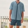 Pyjama Court Pour Homme Boutonné Bleu 1 Pyjama Court Pour Homme Boutonné Bleu -Lingerie Sipp pyjama court bouton homme bleu