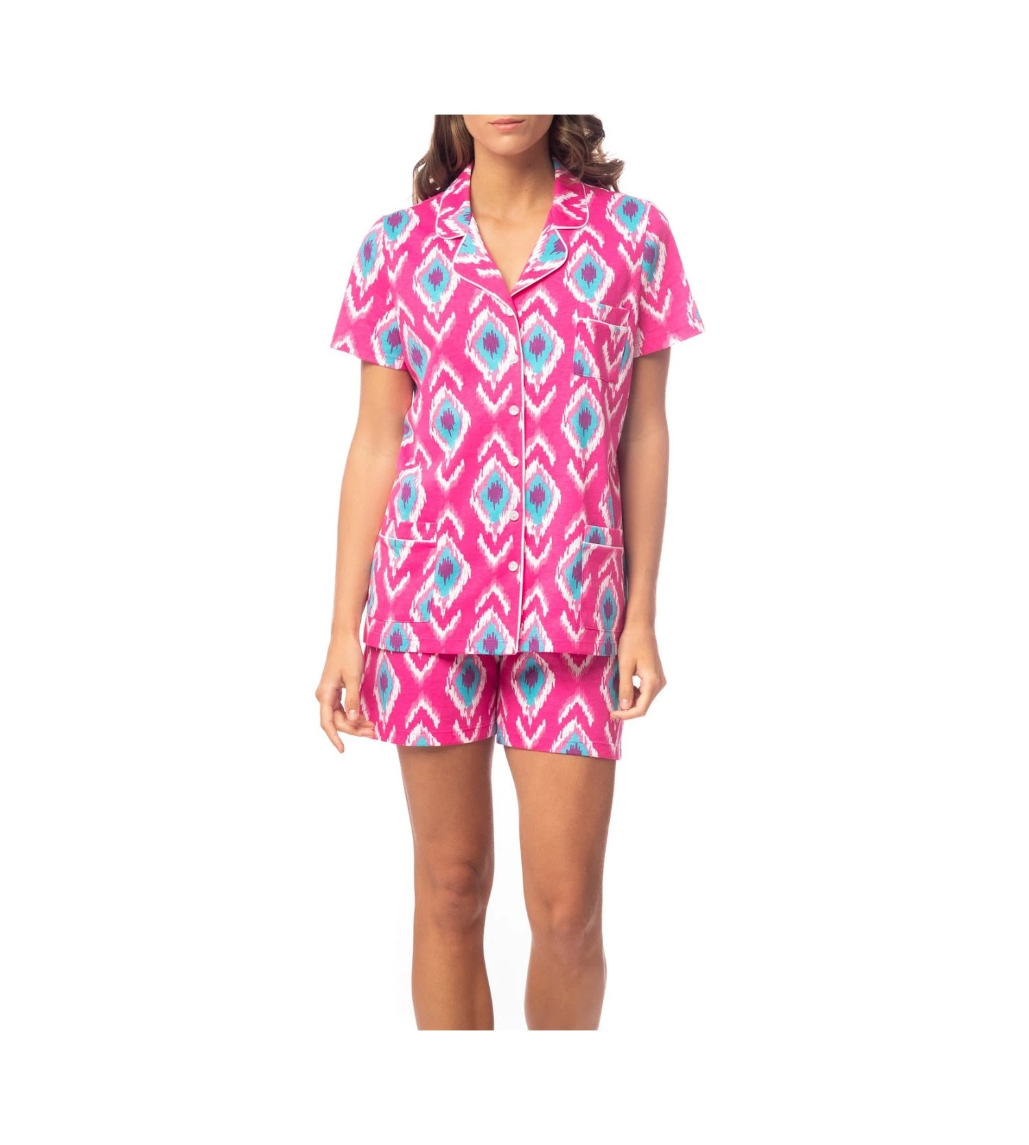 Señoretta Rose – Pyjama Court en Coton à Col Tailleur et Boutons 4 Señoretta Rose – Pyjama Court en Coton à Col Tailleur et Boutons – Image 2