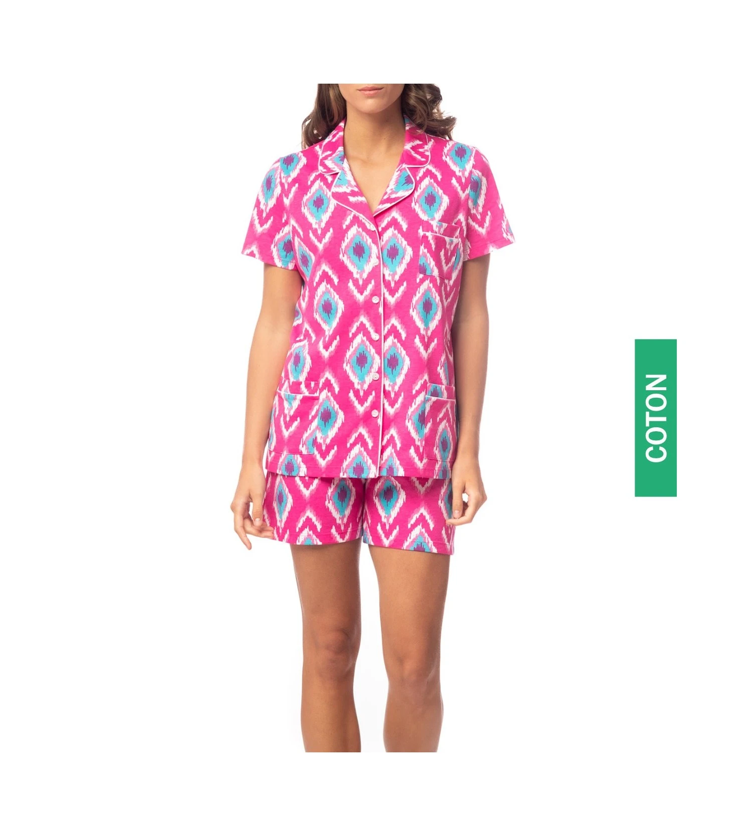 Señoretta Rose – Pyjama Court en Coton à Col Tailleur et Boutons 3 Señoretta Rose – Pyjama Court en Coton à Col Tailleur et Boutons