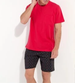 Hom Pyjama Court Charli Imprimé Noir/Rouge