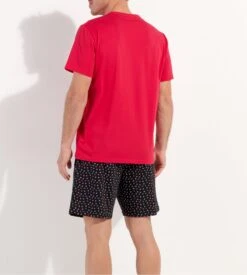 Pyjama Court Homme HOM Charli Noir et Rouge – Ensemble 100% Coton Jersey avec Short Imprimé -Lingerie Sipp pyjama court charli pyj noir et rouge 3