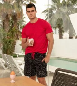 Pyjama Court Homme HOM Charli Noir et Rouge – Ensemble 100% Coton Jersey avec Short Imprimé -Lingerie Sipp pyjama court charli pyj noir et rouge 6